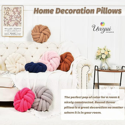 Uvvyui Knot Pillows, 14 Inch Decorative Throw Pillows Round Pillows Cushion, Soft Handmade Knotted Ball Pillow Plush Cushion Home Decor for Bed Couch Living Room (Khaki, 14 Inch)