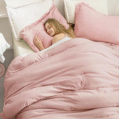 Andency Pink Comforter Set California King for Girls, Blush Boho Women Tassel Lightweight Bedding Comforter Sets, 3 Pieces All Season Soft Fluffy Fringe Bed Set (104x96In Comforter & 2 Pillowcases)