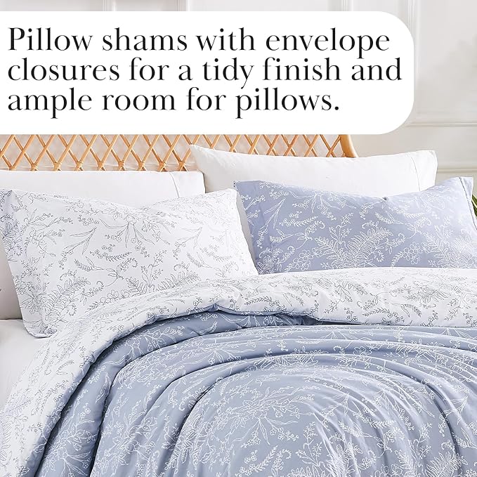 Southshore Fine Living, Inc. Queen Size Comforter Sets, Hotel Quality Bedding, Floral Bed Spread with Matching Shams, Reversible Print is 2 Colors in 1, Fits Queen & Full Beds, Winter Brush Blue/White