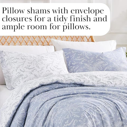 Southshore Fine Living, Inc. King Size Comforter Set, Floral Comforter with Matching Pillow Shams, Reversible Bedding Sets, California King Hawaiian Comforter, Winter Brush Blue/White