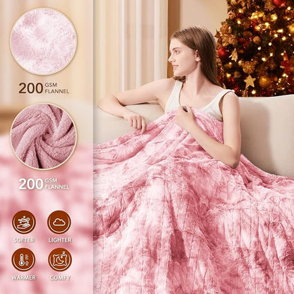 Homemate Electric Heated Blanket Queen Size - 84"x90" Heating Blanket Queen Size Dual Control 1/2/4/6/8 Hours Auto-Off 10 Heat Level Over-Heat Protection Luxury Faux Fur Sherpa ETL Certification