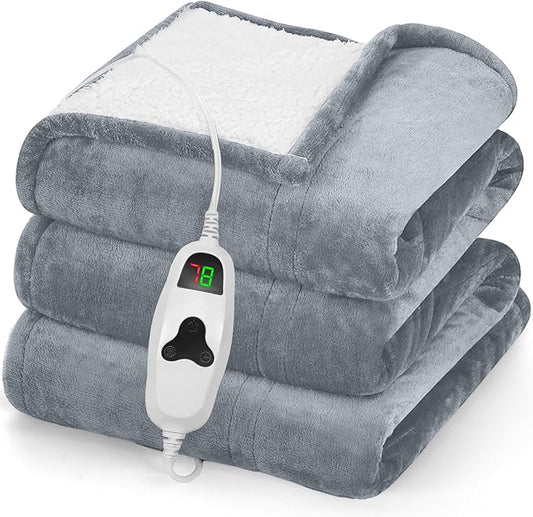greenoak Heated Blanket Electric Throw 50"X60", Heating Blanket with 10 Heat Levels 8 Hours Auto-Off,Fleece Soft Blanket, Birthday Gifts for Grandma Seniors, Dove Grey