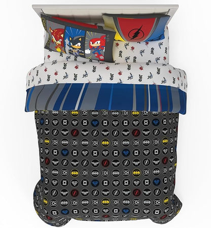 DC x Sonic The Hedgehog Kids Bedding Set, Full Size, 5-Piece Super Soft Cozy Reversible Comforter & Sheet Set (Officially Licensed Product) by Franco | Durable, Reversible, Officially Licensed