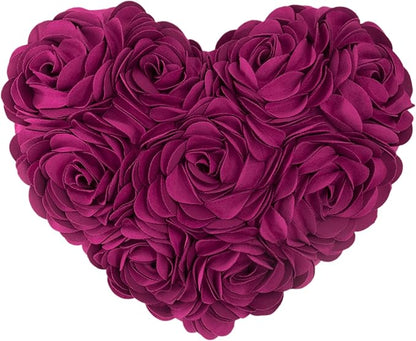 JWH Valentine's Day Throw Pillow Covers Decorative Flower Accent Pillow Cases Heart Shaped Cushion for Couch Living Room Bed Chair 14 x 16 Inches Purple Red