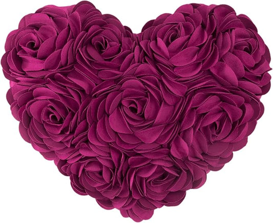 JWH Valentine's Day Throw Pillow Covers Decorative Flower Accent Pillow Cases Heart Shaped Cushion for Couch Living Room Bed Chair 14 x 16 Inches Purple Red