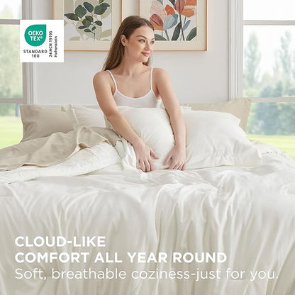 Bedsure Full Comforter Set - 7 Pieces White Full Bedding Set for All Seasons, Boho Contrasting Design Bed in a Bag with Comforter, Sheets, Pillowcases & Shams