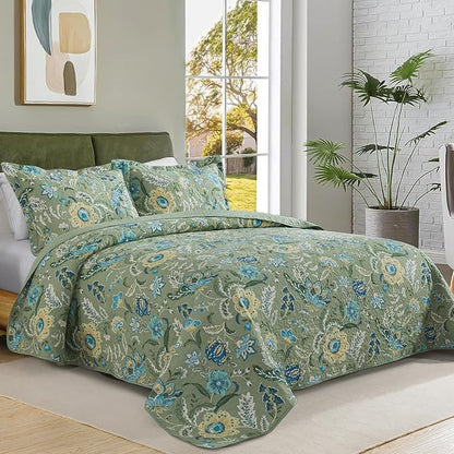 BEDIFANY California King Quilt Bedding Set - Cotton Lightweight Bedspread with Floral Pattern, 108x118 Inch All Season Oversized King Size Coverlet Set, 3 Piece (Quilt + 2 Pillow Shams)