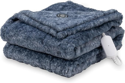 Berkshire Blanket Heated Throw Blanket, Grace Fur to Loftmink Reversible Electric Throw with 4 Heat Levels, Fast Heating Printed Throw for Couch and Bed, Auto Shut-Off Feature (50"x60")