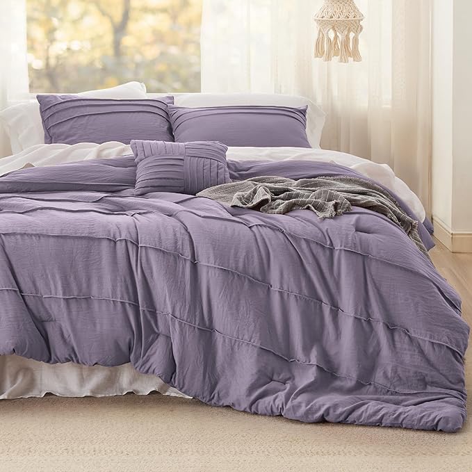 Bedsure Purple King Size Comforter Set - 4 Pieces Pinch Pleat Bed Set, Down Alternative Bedding Sets for All Season, 1 Comforter, 2 Pillowcases, 1 Decorative Pillow
