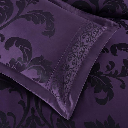 Chezmoi Collection Valor 7-Piece Queen Bed in a Bag, Purple/Dark Purple Luxury Jacquard Floral Comforter with Sheets Set for All Season