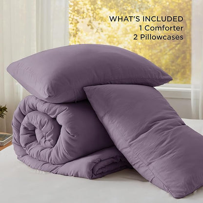Bedsure Queen Comforter Set, Grayish Purple Soft Prewashed Bedding for All Seasons, 3 Pieces GentleSoft™ Bed Set, 1 Lightweight Comforter (90"x90") and 2 Pillowcases (20"x26")