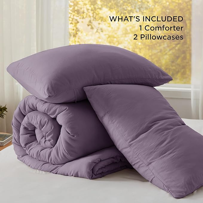 Bedsure Oversized Queen Comforter Set, Grayish Purple Soft Prewashed Bedding for All Seasons, 3 Pieces GentleSoft™ Bed Set, 1 Lightweight Comforter (98"x98") and 2 Pillowcases (20"x26")