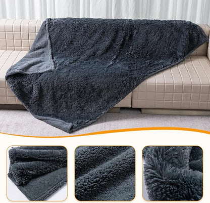 Waterproof Gray Pet Blanket for Dogs 65X57in Fluffy Long Faux Fur Pets Throw Blankets for Large Dog Cat Puppy Couch Cover Love Bed Protector Mat Washable(Grey,L)