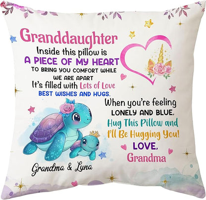 Hyturtle Personalized Granddaughter Pillow (Insert Included) Gifts from Grandma - Birthday Graduation Gifts for Granddaughter - Sea Turtle Custom Name Sofa Couch Cushion Home Decor Pillow