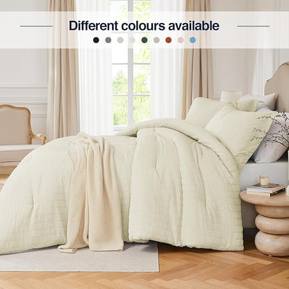 Cream Twin/Twin XL Comforter Set - 2 Pieces Seersucker Lightweight Bedding Comforter Sets (1 Soft Fluffy Comforter & 1 Pillowcase) - All Seasons Cozy Modern Bed Sets for Women Men