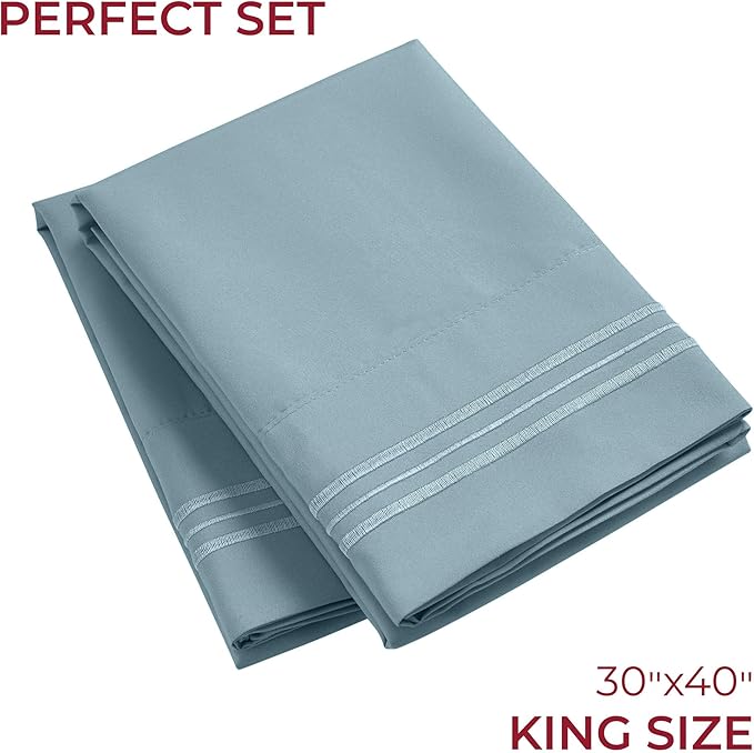 Mellanni Pillow Cases - Luxury, Extra Soft, Cooling Pillow Covers - 2 PC Iconic Collection Pillowcases - Envelope Closure (King 20" x 40", Spa Blue)