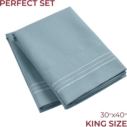 Mellanni Pillow Cases - Luxury, Extra Soft, Cooling Pillow Covers - 2 PC Iconic Collection Pillowcases - Envelope Closure (King 20" x 40", Spa Blue)