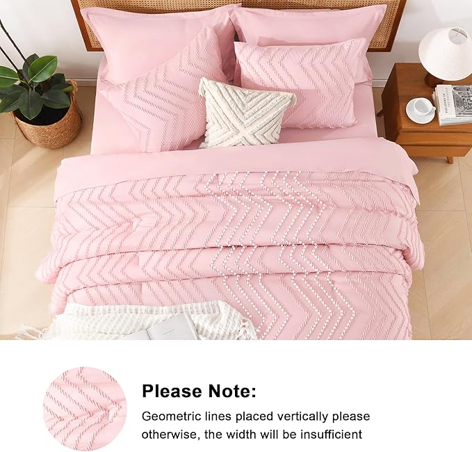 Litanika Pink King Size Comforter Set with Sheets - 7 Pieces Bed in a Bag King Boho Tufted Complete Bedding Sets with Comforter, Sheets, Pillowcases & Shams