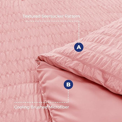 HYMOKEGE Rose Pink Twin XL Comforter Set Seersucker 5 Pieces, All Season Luxury Bed in a Bag for Bedroom, Bedding Set with Comforter, Sheets, Pillowcase & Sham