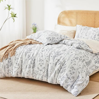 Love's cabin White Twin Size Comforter Set - Twin XL Size Dorm Bedding, 2 Pieces Cute Floral Bedding Comforter Set, Reversible Botanical Flowers Comforter, 1 Comforter & 1 Pillow Sham