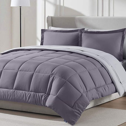 Nestl 7 Piece Full Comforter Set – Grayish Purple Reversible Bed in a Bag – Complete Full Size Bedding Set with Sheets, Pillowcases and Shams