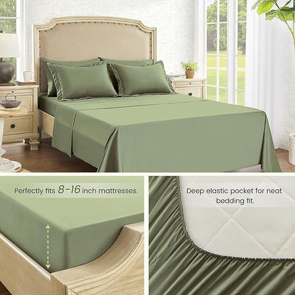 QUIETSEA Queen Bed in a Bag 7 Pieces Comforter Set Queen, Wood Grain Texture Bedding Comforter Set Green Bed Set with Comforter, Pillowcases, Flat Sheet, Fitted Sheet and Pillow Shams