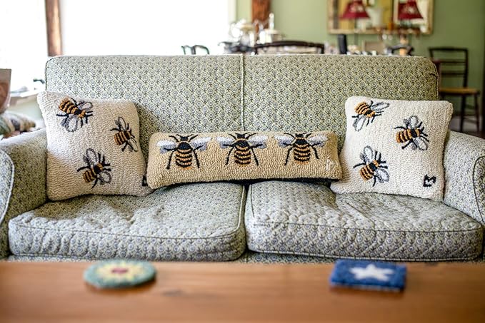 Chandler 4 Corners Artist-Designed Bumblebee Hand-Hooked Wool Decorative Throw Pillow (8 in x 24 in) Farm & Garden Pillow for Couches & Beds - Low Maintenance Nature Queen Bee, Honey Bee Home Décor