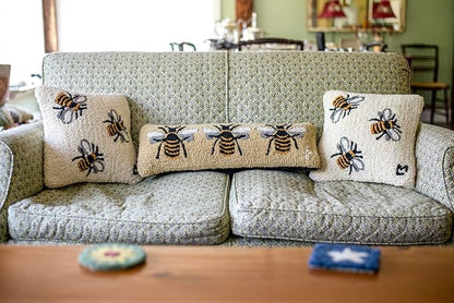 Chandler 4 Corners Artist-Designed Bumblebee Hand-Hooked Wool Decorative Throw Pillow (8 in x 24 in) Farm & Garden Pillow for Couches & Beds - Low Maintenance Nature Queen Bee, Honey Bee Home Décor