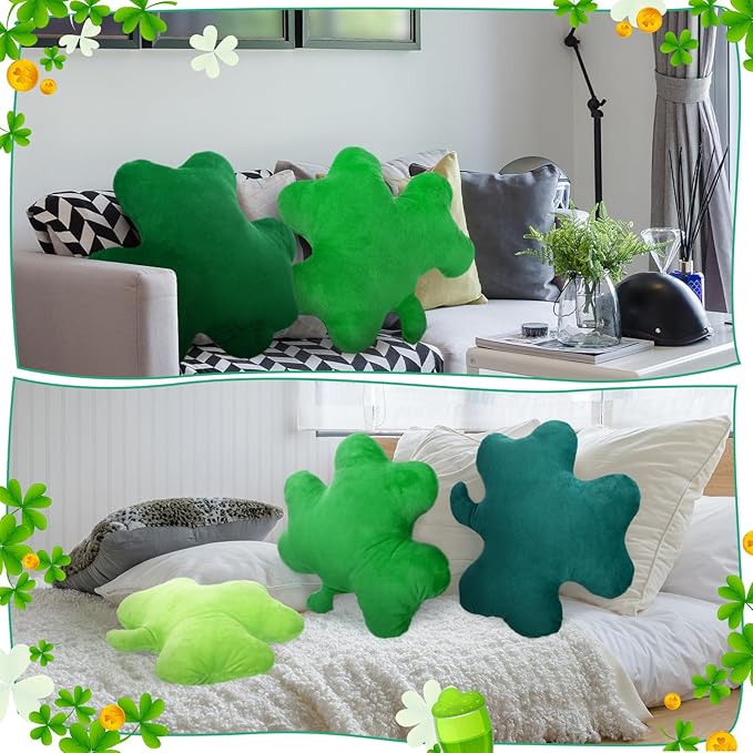 Huwena 3 Pcs St Patrick's Day Pillow Shamrock Shaped Plush Throw Pillows Green Stuffed Shamrock Decorative Cute Soft Saint Patrick's Day Decorations for Irish Office Couch Sofa Home Bedroom