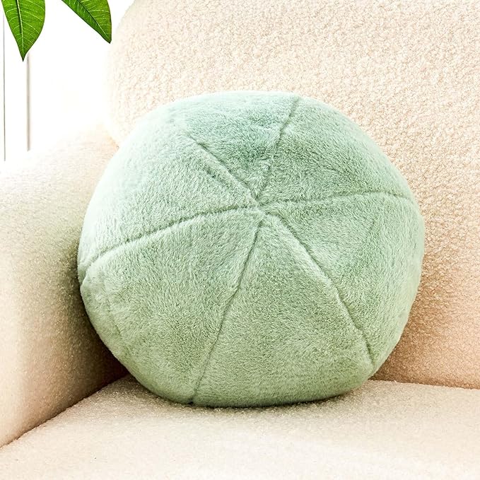 Uvvyui Sage Green Ball Pillow, 11.8" Cute Round Throw Pillow Faux Rabbit Fur Room Decorative Throw Pillow, Ball Shaped Pillow Plush Cushion for Couch, Sofa, Bedroom