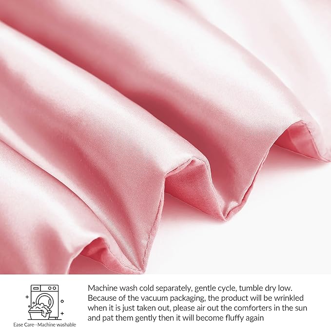Whale Flotilla 3-Piece Reversible Silky Soft King Size Comforter Bedding Set, Luxurious Satin Comforters Oversized with 2 Satin Pillowcases, Lightweight Duvet for All Seasons, Pink