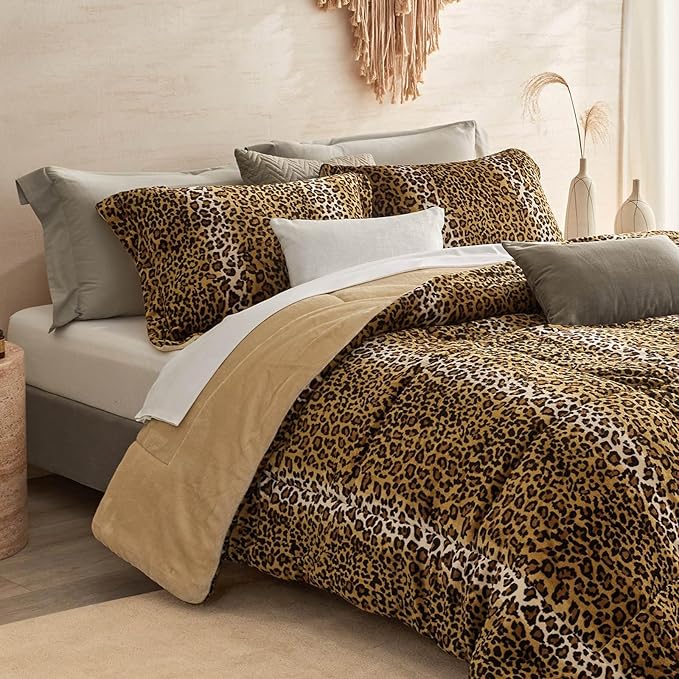Petrichor Leopard Velvet Flannel Twin Comforter Set-Cheetah Print Western Blanket,Luxury Fuzzy Heavy Bedding Set, 2 Pieces Plush Winter Bed Set with Comforter (68"x88") & 1 Pillow Shams (20"x26")