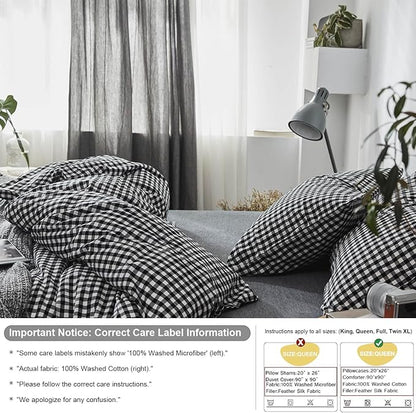 mixinni Black Gingham Comforter Set Queen, Plaid Comforter Set 3 Pieces 1 Black Grid Comfoter with 2 Pillow Cases for All Seasons, Soft Fluffy Modern Grid Pattern Printed Bedding-Queen Size