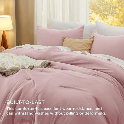 Bedsure King Comforter Set, Pink Soft Prewashed Bedding for All Seasons, 3 Pieces GentleSoft™ Bed Set, 1 Lightweight Comforter (104"x90") and 2 Pillowcases (20"x36")