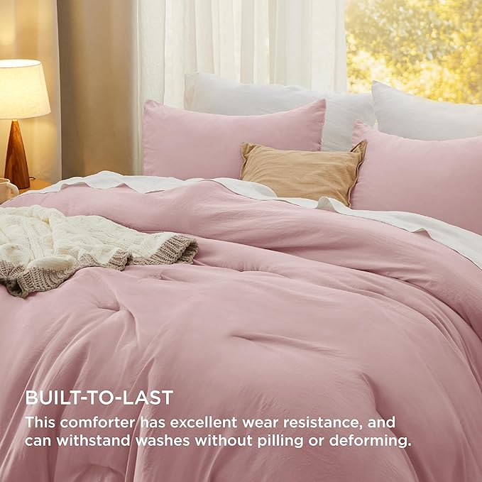 Bedsure Queen Comforter Set, Pink Soft Prewashed Bedding for All Seasons, 3 Pieces GentleSoft™ Bed Set, 1 Lightweight Comforter (90"x90") and 2 Pillowcases (20"x26")