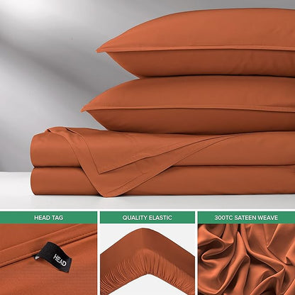 Pure Bamboo Twin Sheets, Genuine 100% Organic Viscose Derived from Bamboo Bed Sheet Set, Luxuriously Soft & Cooling, Double Stitching, 2 Year Quality Promise (Twin, Terracotta)