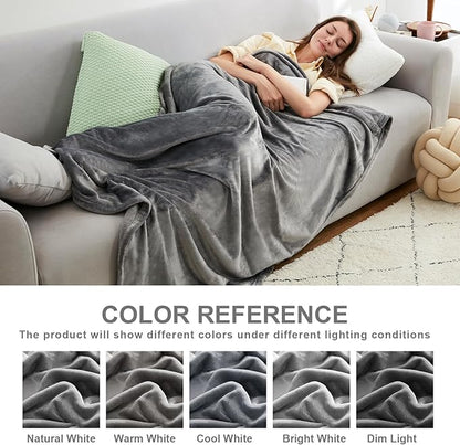 Hansleep Fleece Grey Throw XL Blanket, Super Soft Flannel Fuzzy Plush Cozy Blanket for All Seasons, Grey, Throw XL 50x70 Inches