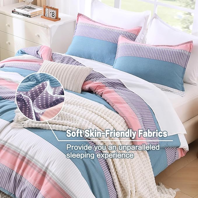 Litanika King Comforter Set SeaSault - 3 Pieces Lightweight Fluffy Bedding Comforter Sets, All Season Down Alternative Comforter (1 Comforter, 2 Pillowcases)