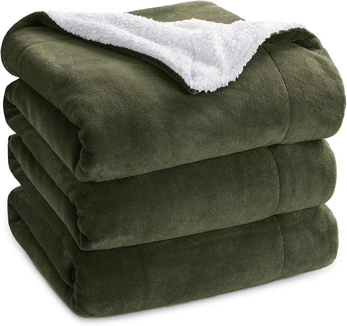 Bedsure GentleSoft Sherpa Fleece Blankets King Size for Bed - Thick and Warm Throw for Women and Men, Soft Fuzzy Plush King Blanket for Winter, Non-Heated, Olive Green, 108x90 Inches