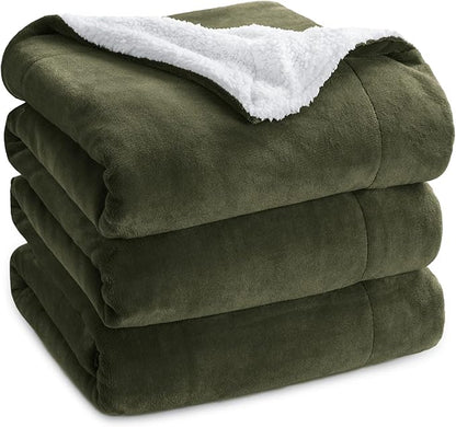 Bedsure GentleSoft Sherpa Fleece Blankets King Size for Bed - Thick and Warm Throw for Women and Men, Soft Fuzzy Plush King Blanket for Winter, Non-Heated, Olive Green, 108x90 Inches