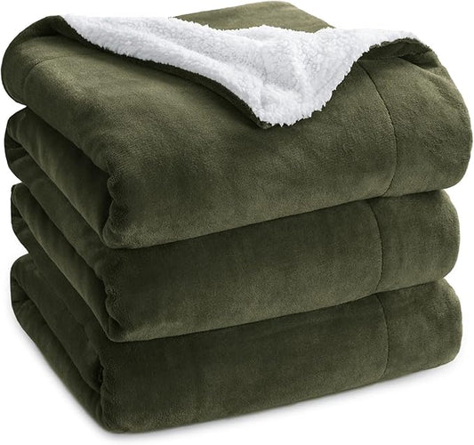Bedsure GentleSoft Sherpa Fleece Blankets King Size for Bed - Thick and Warm Throw for Women and Men, Soft Fuzzy Plush King Blanket for Winter, Non-Heated, Olive Green, 108x90 Inches