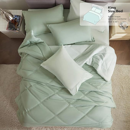 Joiedomi California King Comforter Set with Sheets Sage Green, 7 Pieces Bedding Set with 1 Down Alternative Comforter, 1 Flat Sheet, 1 Fitted Sheet, 2 Pillowcases and 2 Pillow Shams, Bed in a Bag