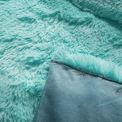 chovy Faux Fur Plush Sky Blue Comforter Sets Twin - Ultra Soft Shaggy Flannel Velvet Fluffy Fuzzy 3PC Bedding Set （Comforter x 1 Pillowcases x 2）
