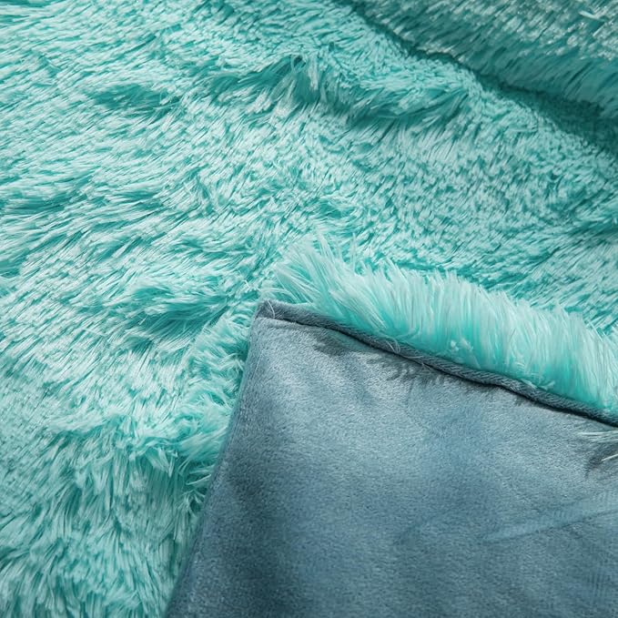 chovy Faux Fur Plush Sky Blue Comforter Sets King - Ultra Soft Shaggy Flannel Velvet Fluffy Fuzzy 3PC Bedding Set (Comforter x 1 Pillowcases x 2)