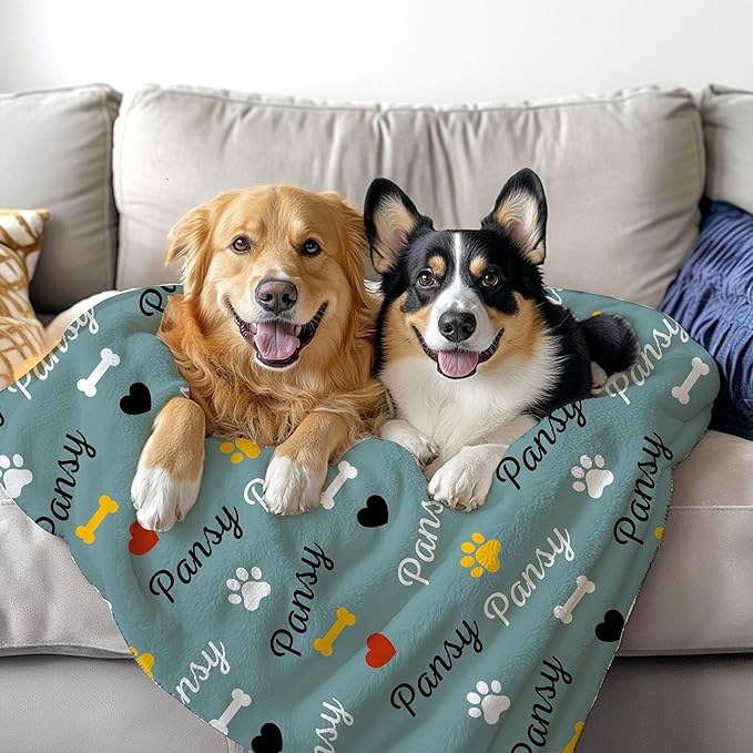 Personalized Dog Blankets with Name, Custom Paw Print Blanket for Large Medium Small Dogs Christmas, Birthday Gifts, Soft Throw Puppy Blanket - Customized Memorial Blanket Gifts for Pet Lovers