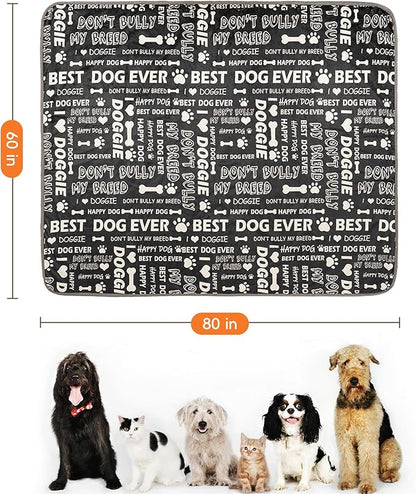 Waterproof Dog Blankets Pet Blanket 60"x80", Soft Fluffy Sofa Car Bed Protector, Reversible Sherpa Fleece Dog Blanket for Large Dogs (Letters)