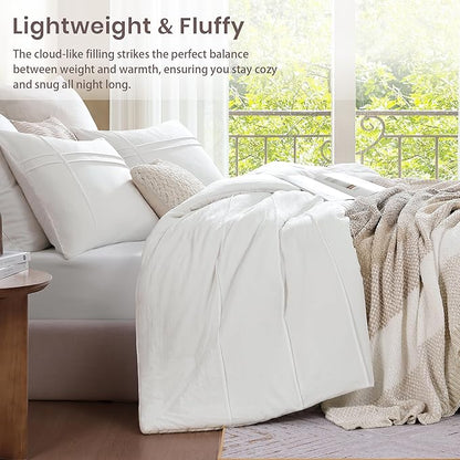 Boho King Size Comforter Set, White Pinch Pleat King Size Bed Set, 3 Piece Bedding Set, Warm Fluffy King Bed Set(White,102"*90")