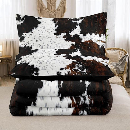 Tailor Shop 5PCS Cow Print Comforter Set Queen, Western Farmhouse Cow Print Bedding in A Bag