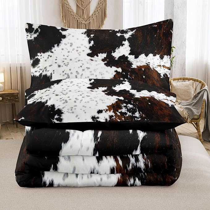 Tailor Shop 5PCS Cow Print Comforter Set Twin, Western Farmhouse Cow Print Bedding in A Bag