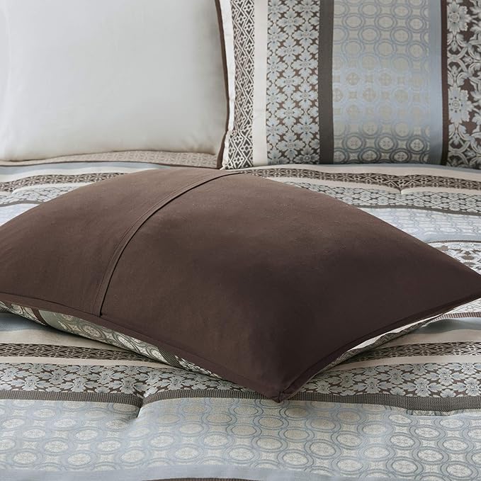 Madison Park Princeton Cozy Comforter Set - Luxurious Jaquard Traditional Damask Design, All Season Down Alternative Bedding with Matching Shams, Decorative Pillow, Cal King(104"x92"), Blue 7 Piece